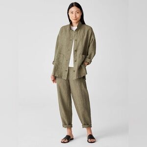 Eileen Fisher Washed Organic Linen Delave  Lantern Pants and Jacket Set Sz L